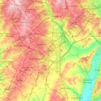 Carte topographique Getafe, altitude, relief