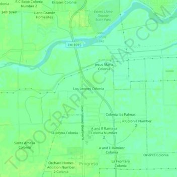 Carte topographique Los Leones Colonia, altitude, relief