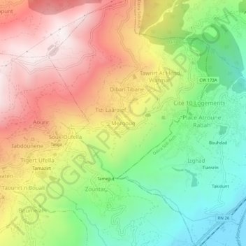Carte topographique Mezgoug, altitude, relief