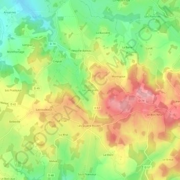 Carte topographique Les Vergnes, altitude, relief