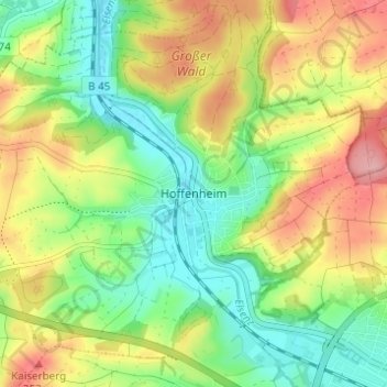 Carte topographique Hoffenheim, altitude, relief