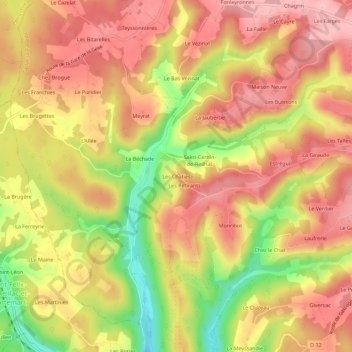 Carte topographique Les Chaties, altitude, relief