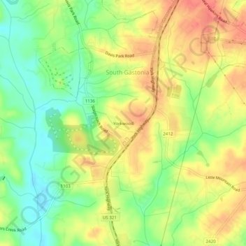 Carte topographique Yorkwood, altitude, relief