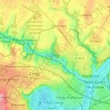 Carte topographique Osny, altitude, relief