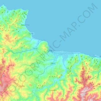 Carte topographique Ordu, altitude, relief