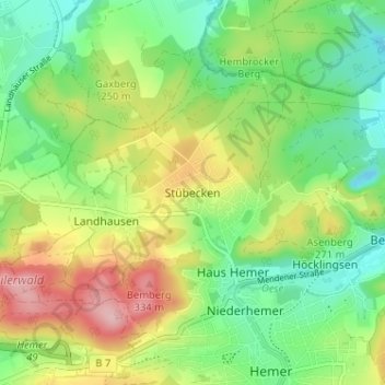 Carte topographique Stübecken, altitude, relief