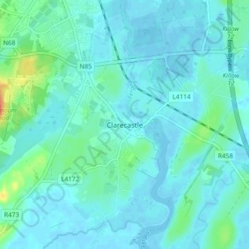 Carte topographique Clarecastle, altitude, relief