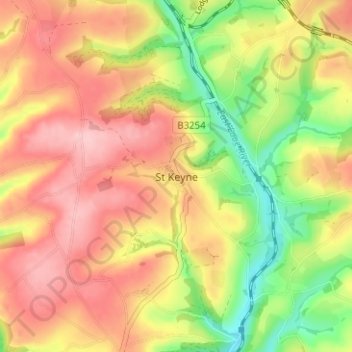 Carte topographique St Keyne, altitude, relief