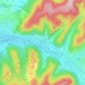 Carte topographique Kuhbach, altitude, relief