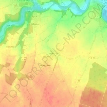 Carte topographique Les Éssards, altitude, relief