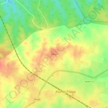 Carte topographique Tilaiya, altitude, relief