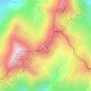 Carte topographique Cime de la Recoude, altitude, relief
