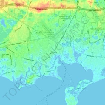 Carte topographique Hyannis, altitude, relief