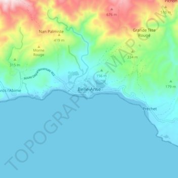 Carte topographique Belle-Anse, altitude, relief