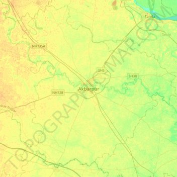 Carte topographique Akbarpur, altitude, relief