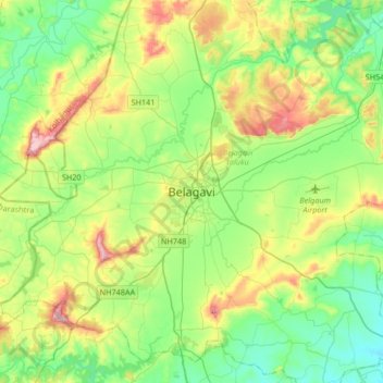 Carte topographique Belagavi, altitude, relief