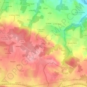Carte topographique Kervoal, altitude, relief
