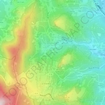 Carte topographique Les Chancerons, altitude, relief