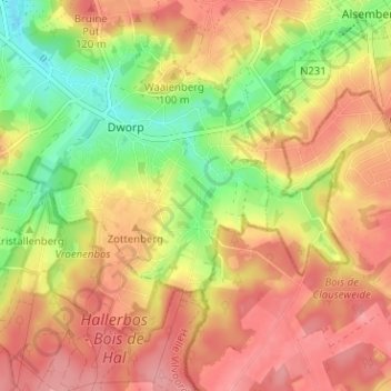 Carte topographique Rilroheide, altitude, relief