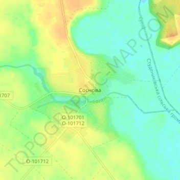 Carte topographique Sosnova, altitude, relief