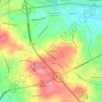 Carte topographique Terrace Manor, altitude, relief
