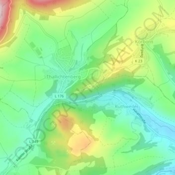 Carte topographique Burg Lichtenberg, altitude, relief