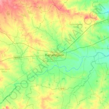 Carte topographique Rajnandgaon, altitude, relief