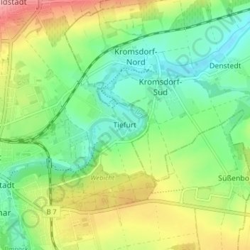 Carte topographique Tiefurt, altitude, relief