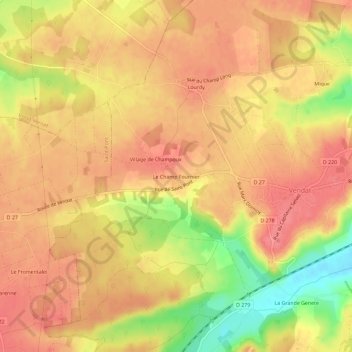 Carte topographique Le Champ Fournier, altitude, relief