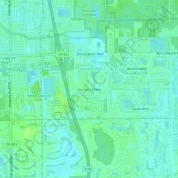 Carte topographique Hunters Ridge, altitude, relief