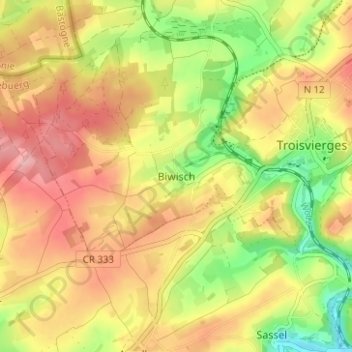 Carte topographique Biwisch, altitude, relief