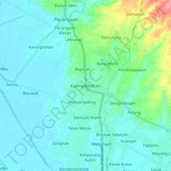 Carte topographique Kalinyamatan, altitude, relief