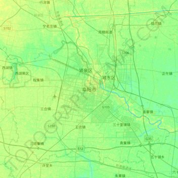 Carte topographique 阜阳市, altitude, relief