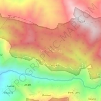 Carte topographique Buntu Mondong, altitude, relief