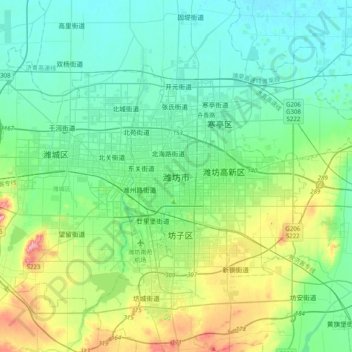 Carte topographique 潍坊市, altitude, relief