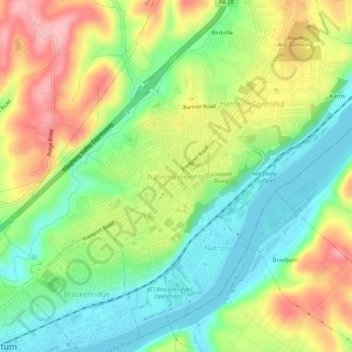 Carte topographique Natrona Heights, altitude, relief