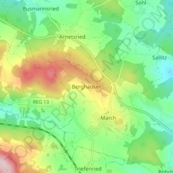 Carte topographique Berghäuser, altitude, relief