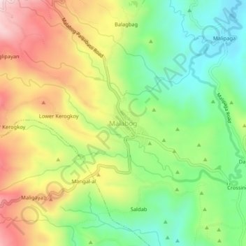 Carte topographique Malabog, altitude, relief