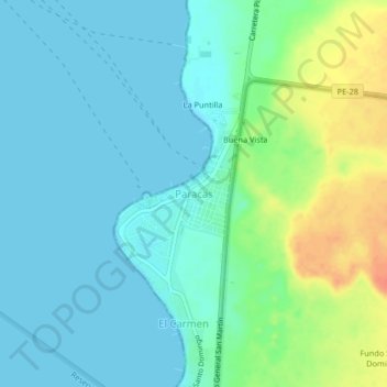 Carte topographique Paracas, altitude, relief