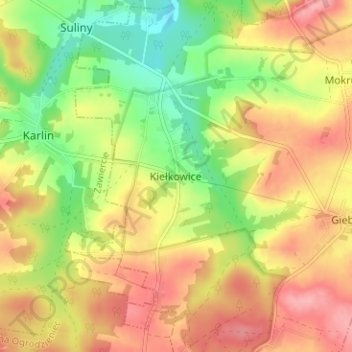 Carte topographique Kiełkowice, altitude, relief