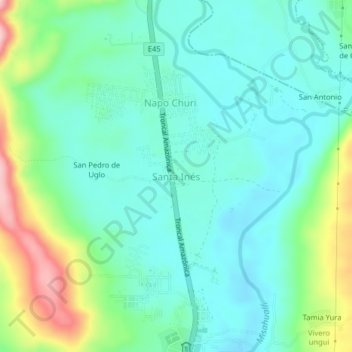 Carte topographique Santa Inés, altitude, relief