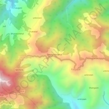 Carte topographique Devdarshnidhar, altitude, relief