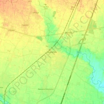 Carte topographique Manerbio, altitude, relief