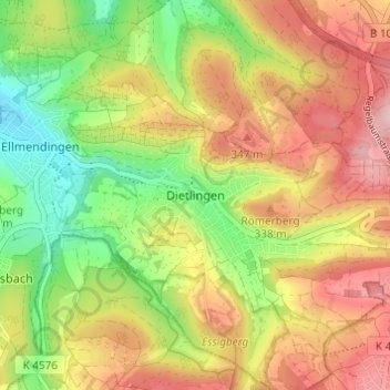Carte topographique Dietlingen, altitude, relief