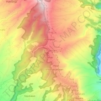 Carte topographique Kintamani, altitude, relief