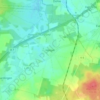 Carte topographique Hörpel, altitude, relief