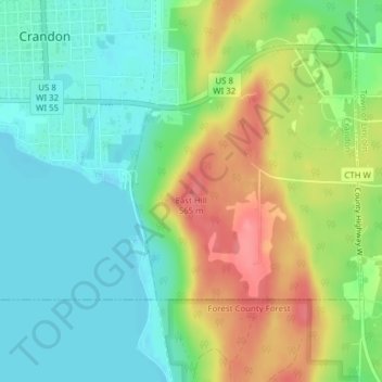 Carte topographique East Hill, altitude, relief