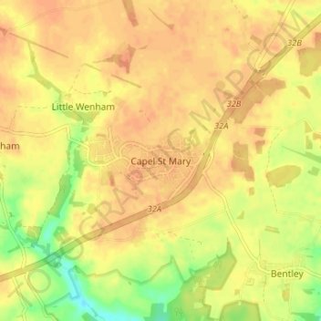 Carte topographique Capel St Mary, altitude, relief