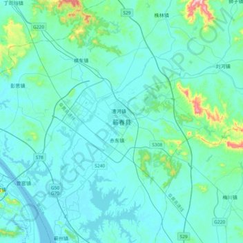 Carte topographique 蕲春县, altitude, relief
