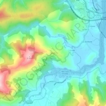 Carte topographique Nates, altitude, relief